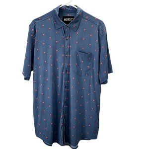 MGWDT Button Up Palm Tree Print Shirt size L Men Blue Coral Pink Hawaiian